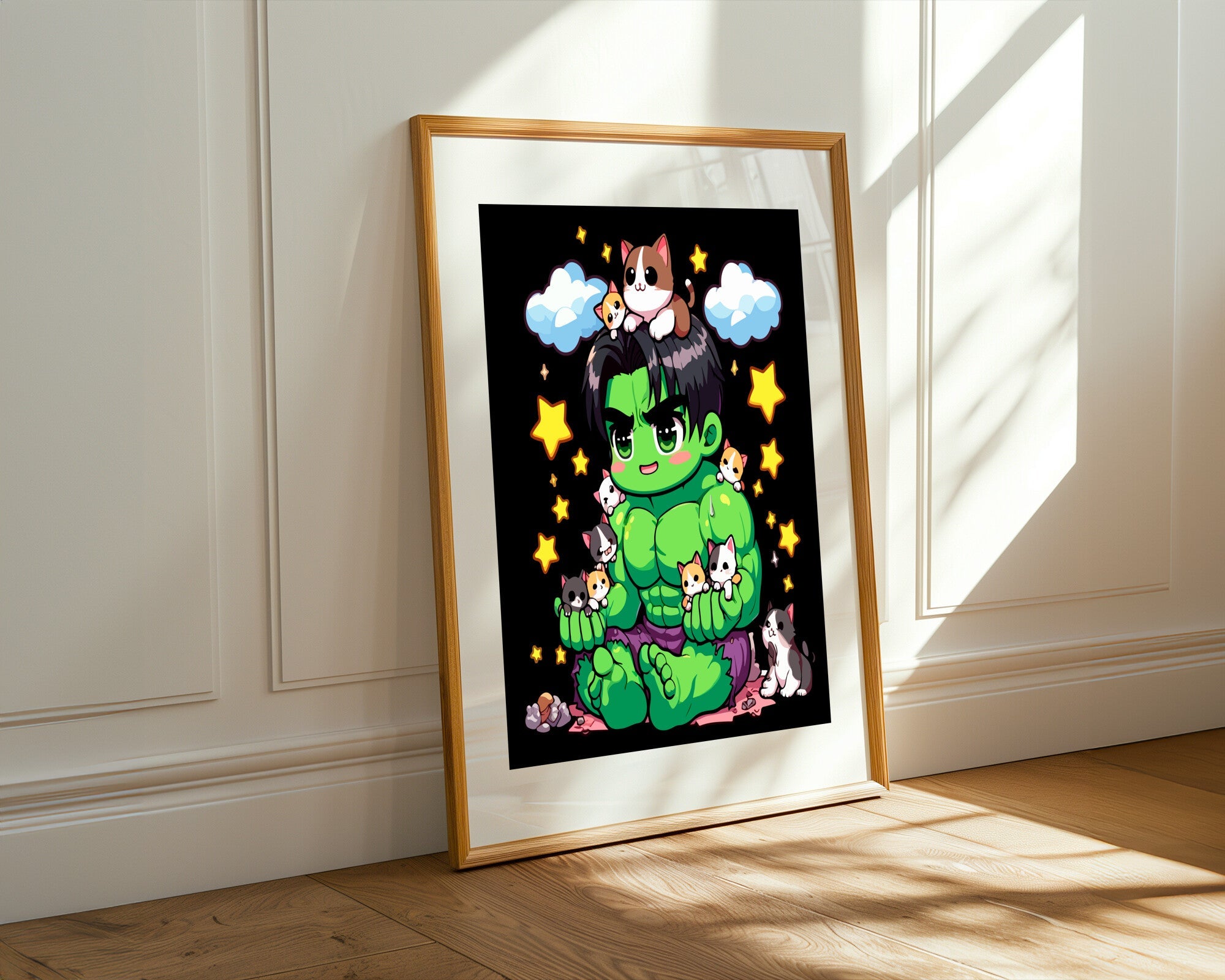 Hulk Kawaii con Gatitos | Cuadro decorativo de Monkey Canvas
