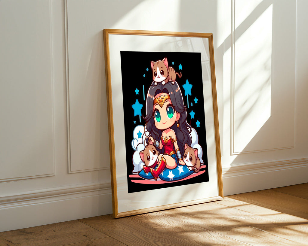Wonder Woman y Sus Gatos | Cuadro decorativo de Monkey Canvas