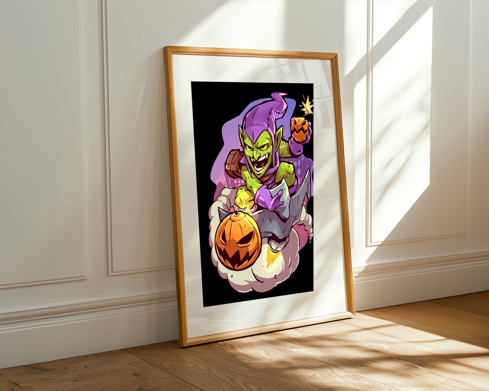 Duende Verde y Calabazas | Cuadro decorativo de Monkey Canvas
