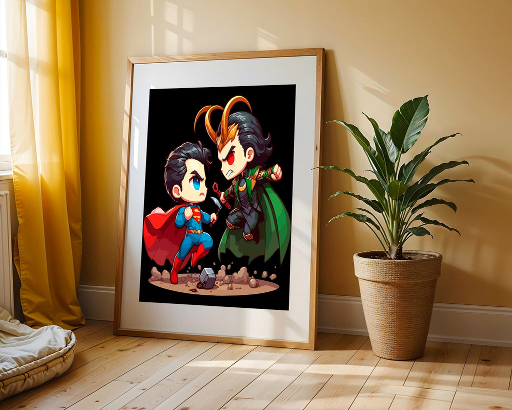 Superman Enfrenta a Loki | Cuadro decorativo de Monkey Canvas