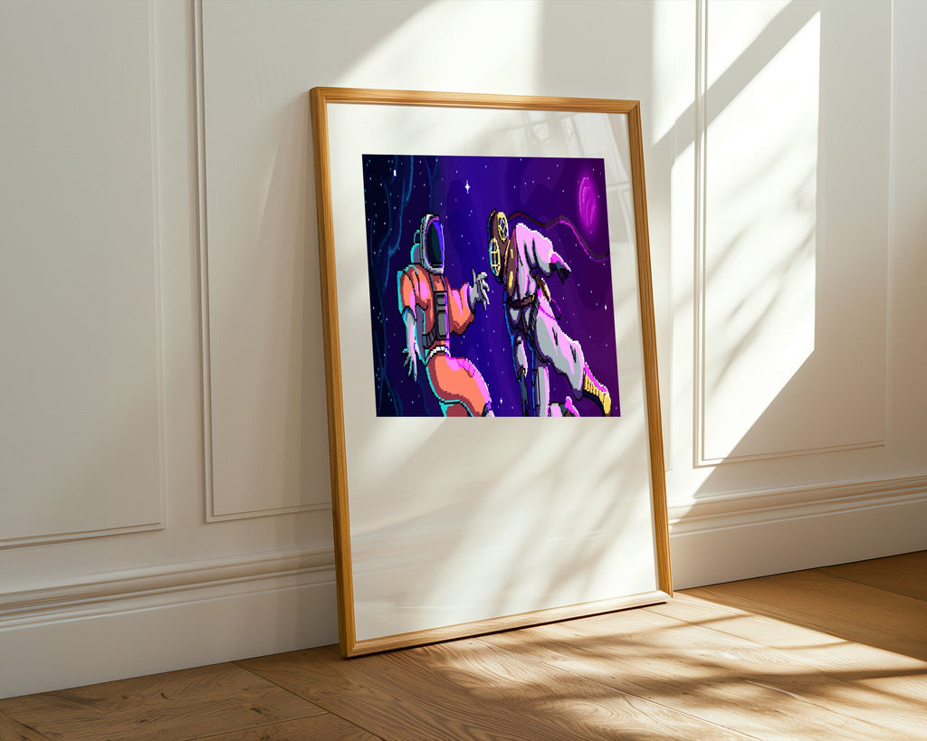 Astronautas Pixel Art Espacial | Cuadro decorativo de Monkey Canvas