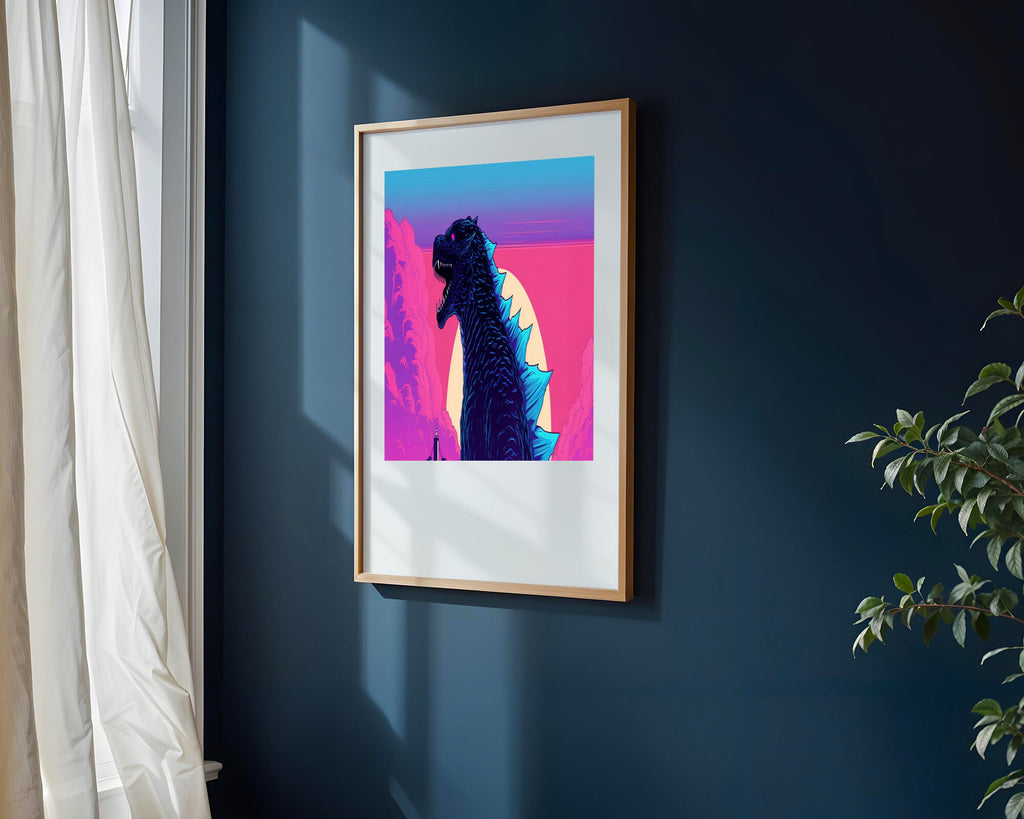 Godzilla Atardecer Neón | Cuadro decorativo de Monkey Canvas