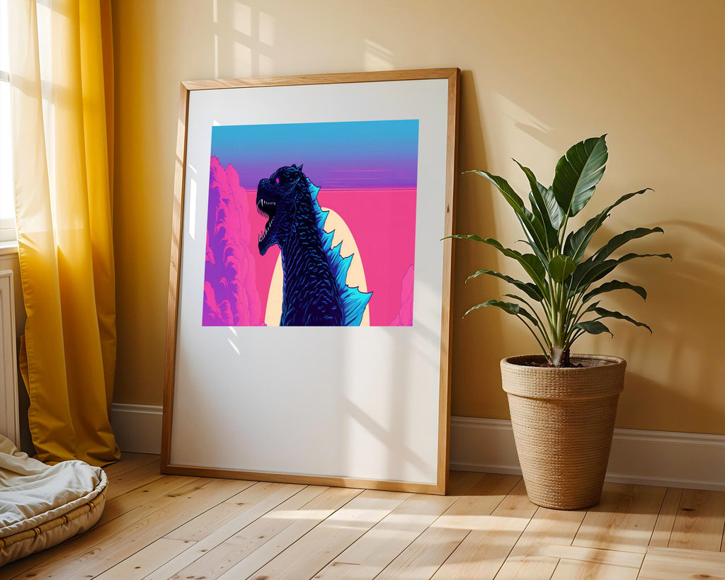 Godzilla Atardecer Neón | Cuadro decorativo de Monkey Canvas
