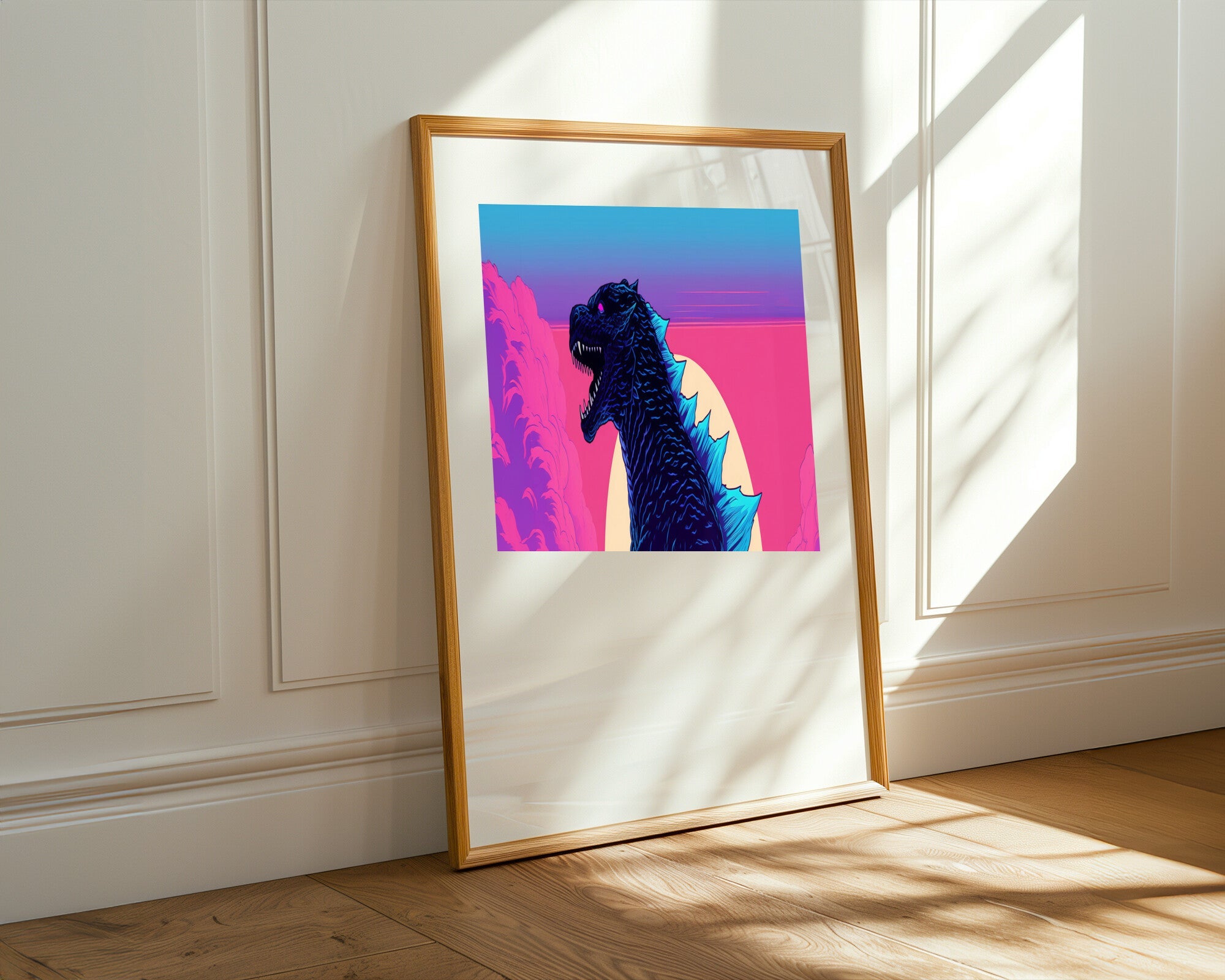 Godzilla Atardecer Neón | Cuadro decorativo de Monkey Canvas